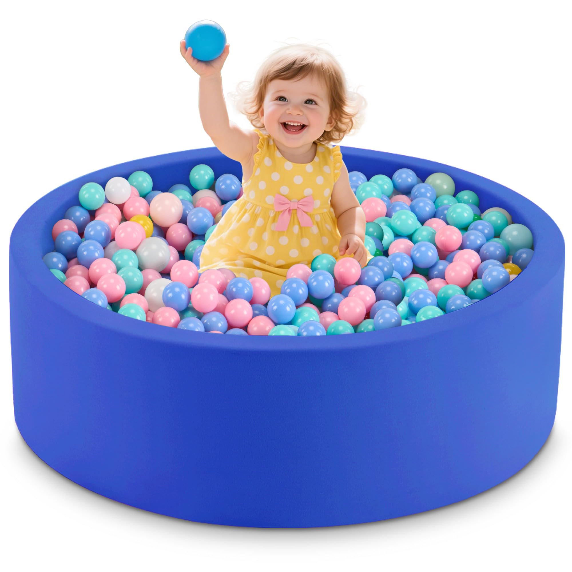 Aunekiv Baby Ball Pit, Round Soft Foam Ball Pit for Toddlers, Indoor Outdoor Small Kids Ball Pool, 90x30cm, Balls Not Included, Blue