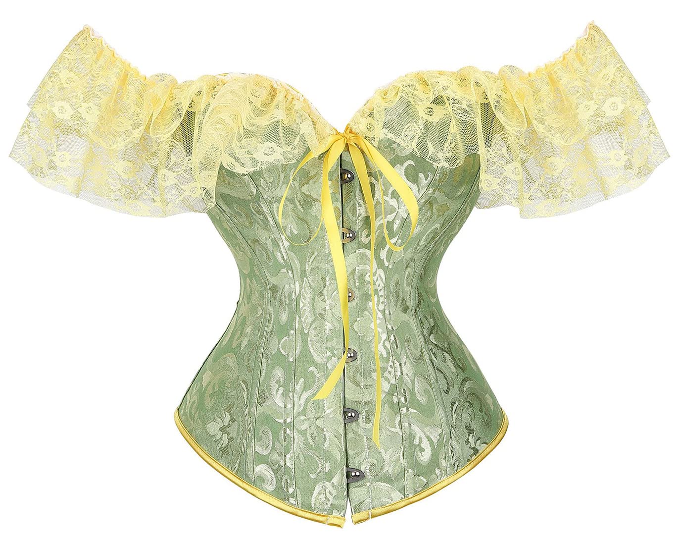 Womens Off Shoulder Floral Lace Bustier Corset Corset Lime Green X-Large-image-5