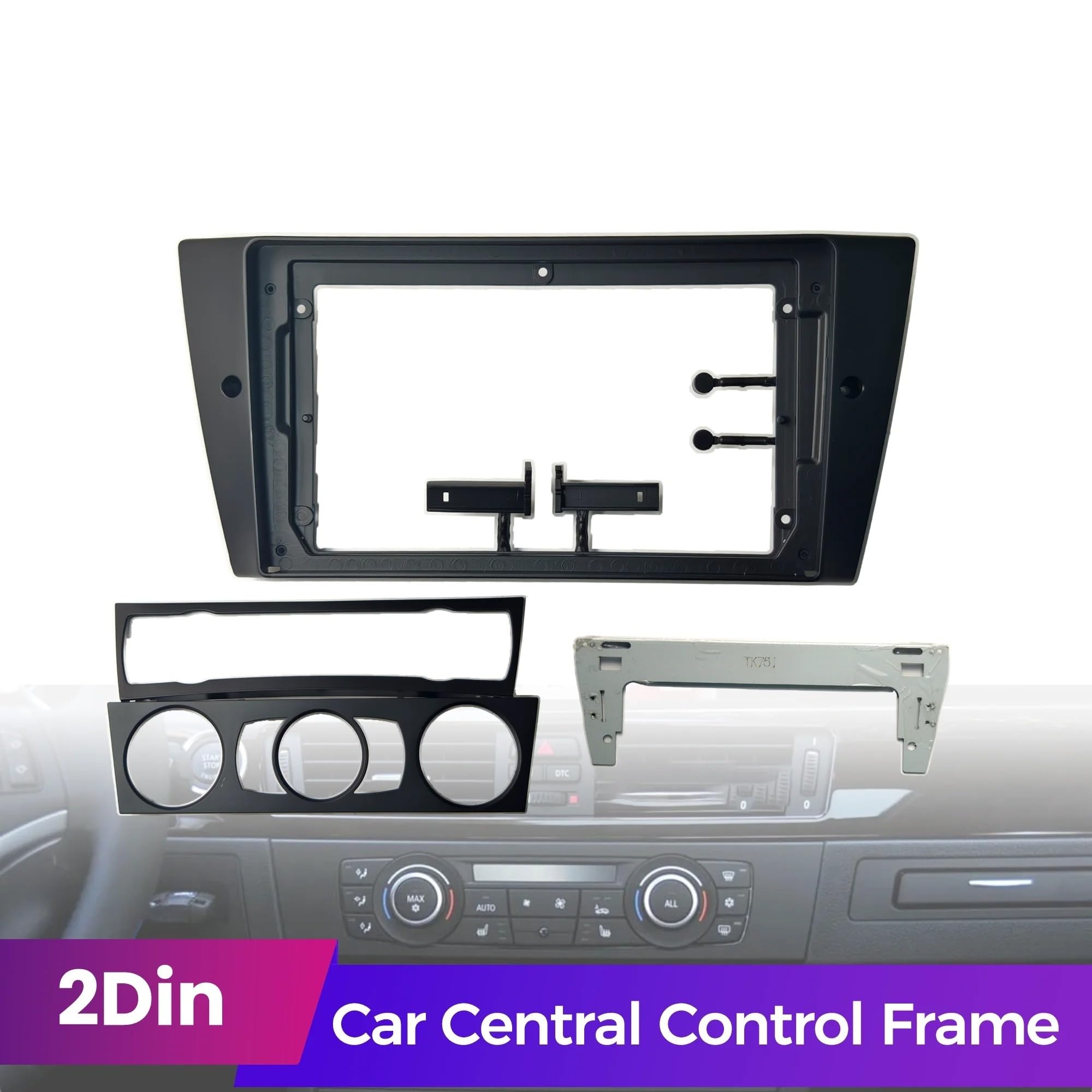 Fascia Marco Radio Coche Marco De Salpicadero para Radio Estéreo Coche 9 Pulgadas, Doble DIN, Kit Tablero, Navegación Android para Serie 3 E90 E91 E92 E93 2004-2012