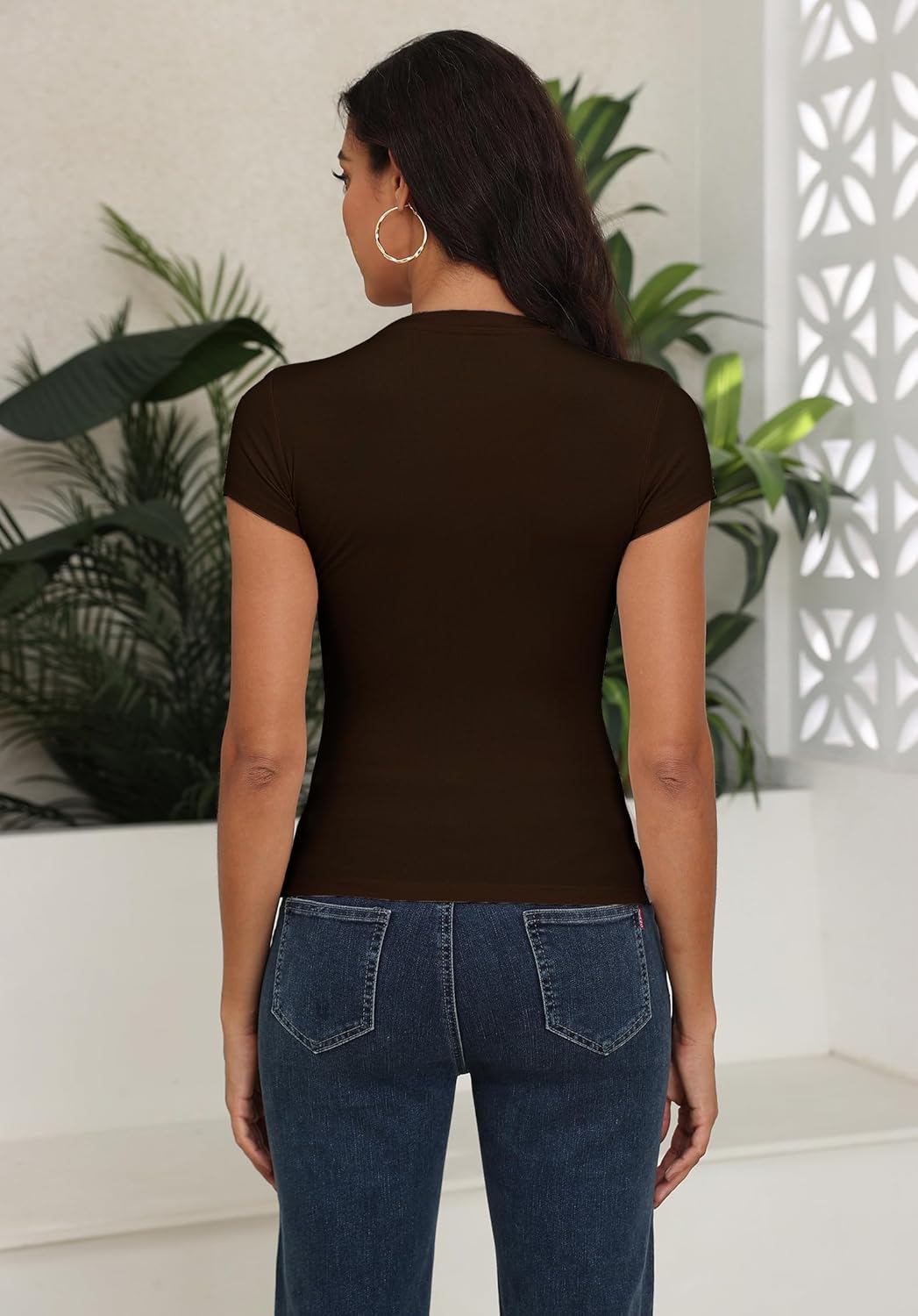 Roselux Women's Crew Neck Short Sleeve Fitted Shirts Basic Stretchy T-Shirt Summer Workout Casual Tops - Image 5