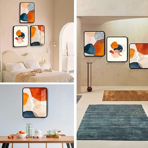 Miniatura 6 de SERIMINO Arte de pared abstracto enmarcado para sala de estar, decoración de pared bohemia, azul marino, naranja, terracota, cuadros modernos,