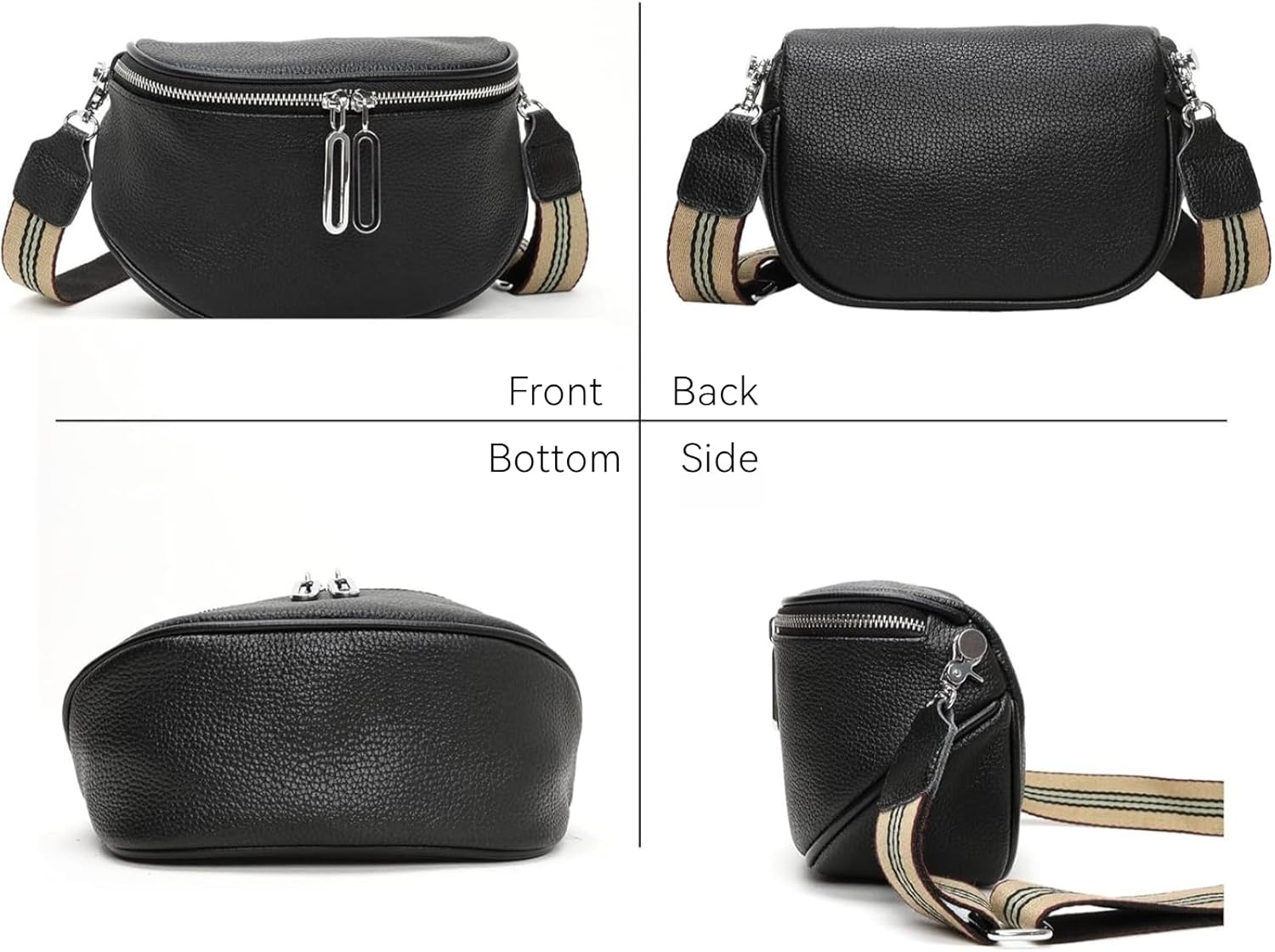 Leather Fanny Pack for Women - Minimalist Crossbody Sling Bag | Genuine Leather Chest Belt Bum Bag Waist Purse (Black) - Image 3