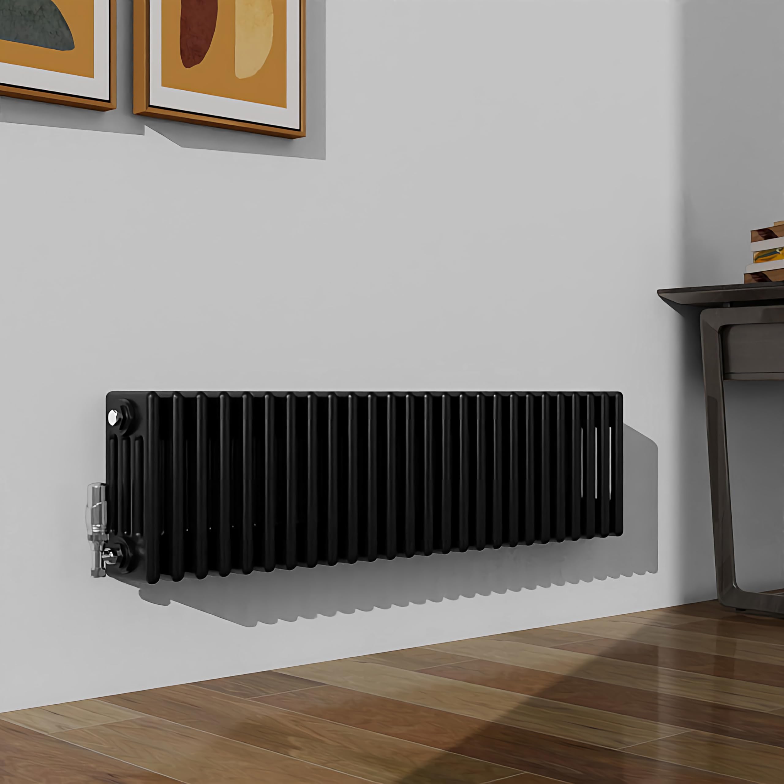 SLINE SANITARY 300x1190mm Cast Iron Style Traditional 4 Column Horizontal Black Central Heating Radiator