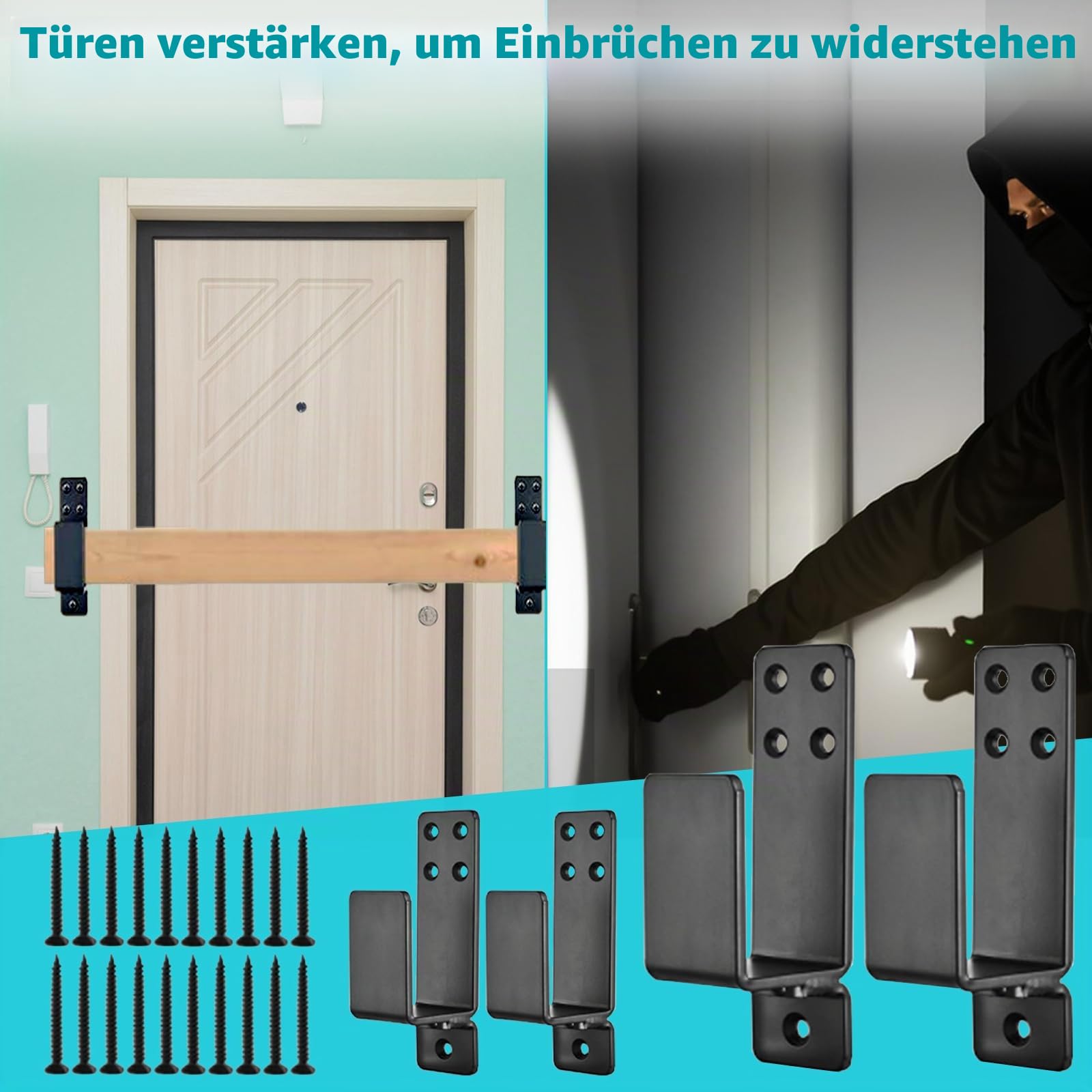 2 x 4 Tür Barricade Klammern, 4 Stück U Winkel Halterung für 2 x 4 Lumber mit 20 Schraube, Metallwinkel Sicherheitstürschloss Halterungen für verstärkte Scheune Schuppe Garage Türschloss(Schwarz)