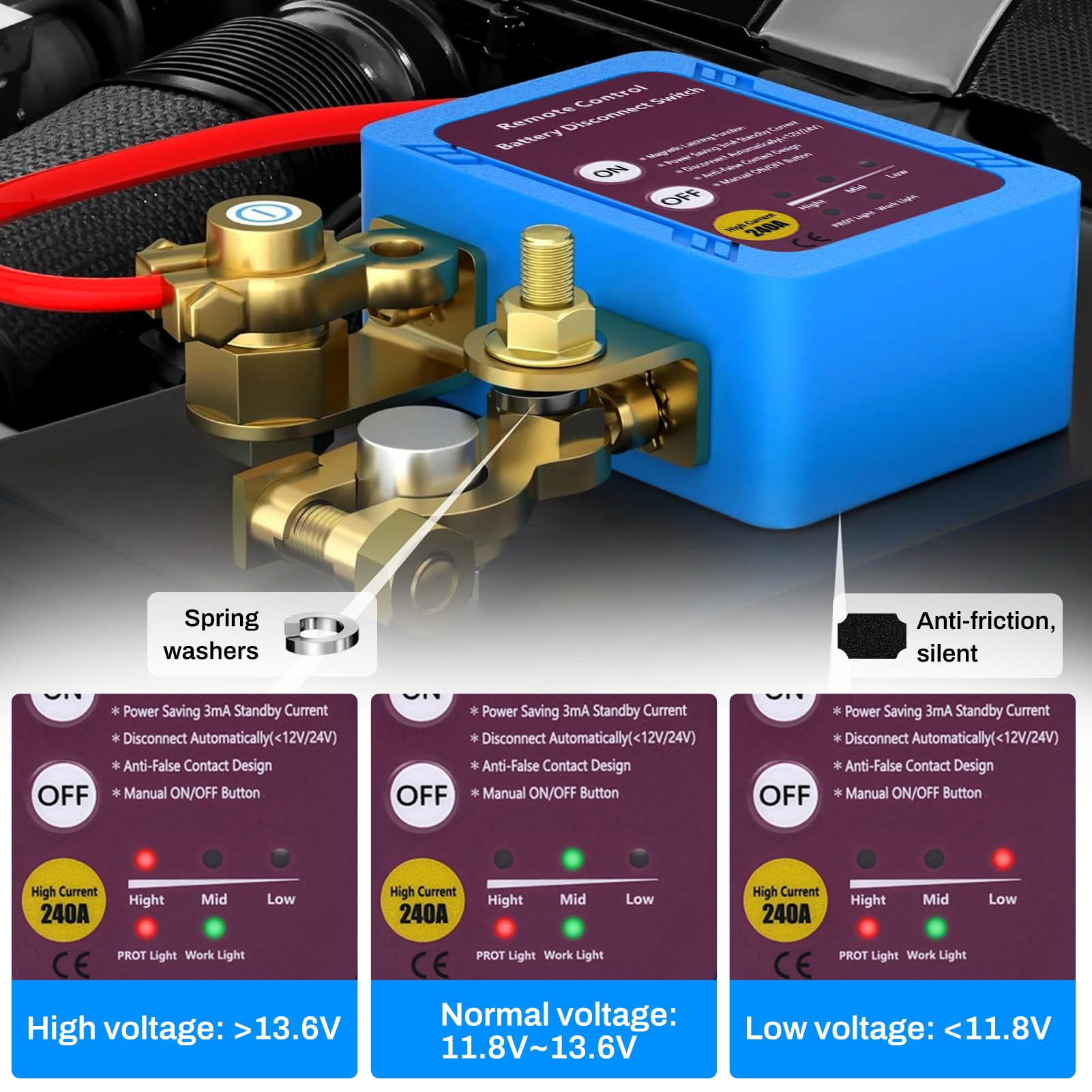 Accu-scheidingsschakelaar, 12V 240A Batterijschakelaar met 2