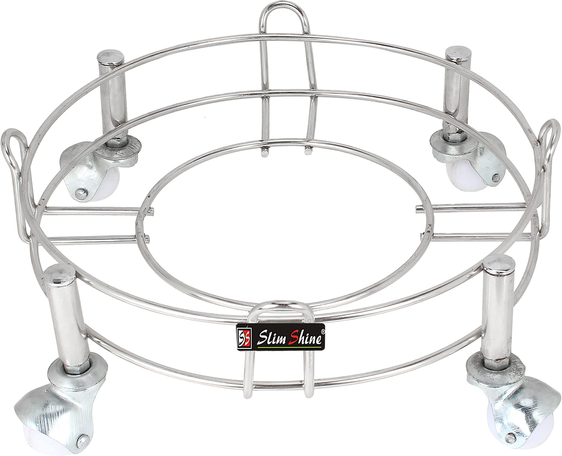 SLIMSHINE Stainless Steel Heavy Cylinder Trolley with Wheels | Gas Trolley LPG Cylinder Stand (Pack of 1)(White Wheels)