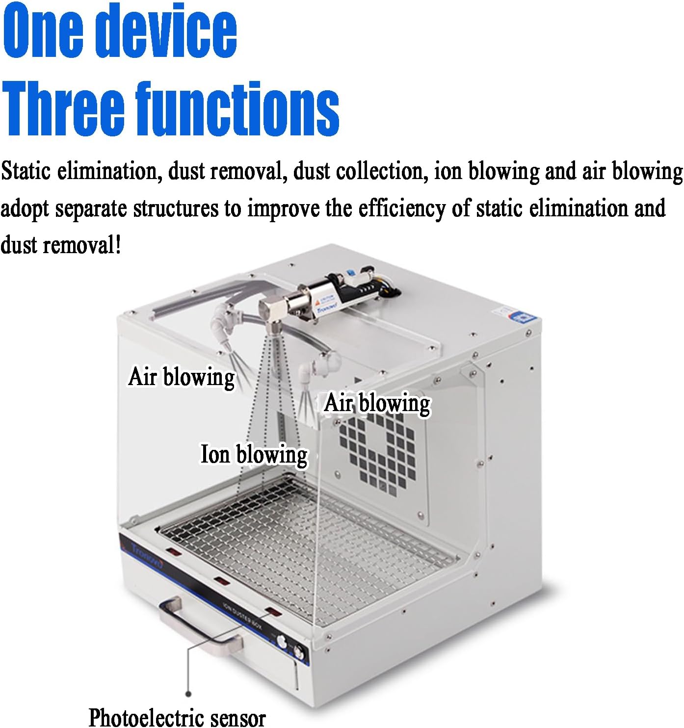 Dust Removal Box with Static Eliminator, Electrostatic Dust Collector with LED Lighting, Ø76mm Duct Flange, Can Be Connected to Dust Bag, for Eliminate Static Electricity