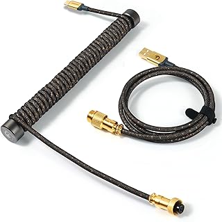 MAMBASNAKE C03 Custom Coiled Keyboard Cable and Metal Aviator Cable Winder Set - Aviator Cable Fixed Rod + Braided USB C Cable with 24K Gold Aviator for Gaming Keyboard/Smartphone Charging - Grey