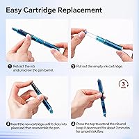 Vista 2 de WRITECH Clictek Fountain Pen Set: Retractable Style Blue Ink Medium Nib Transparent Barrel, Includes 5 Ink Cartridges for Gift Set, Smooth Writing