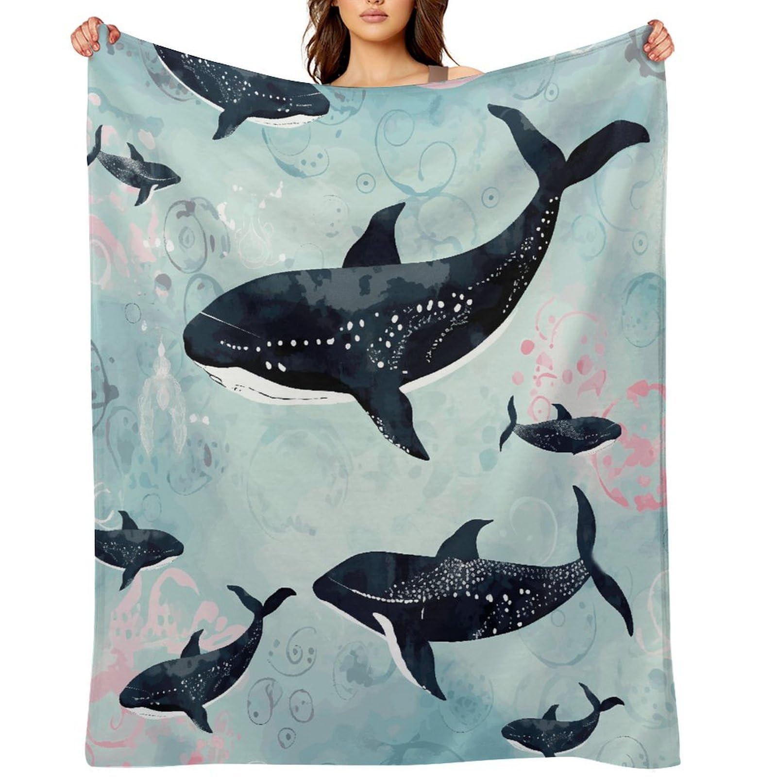 Whale Blankets Flannel Soft Blanket for Couch Warm Cozy Throw Blankets Fashion Bed Blanket Thick Bath Towel Bedspread Tapestry for Home Supplies Gift 50"x60"