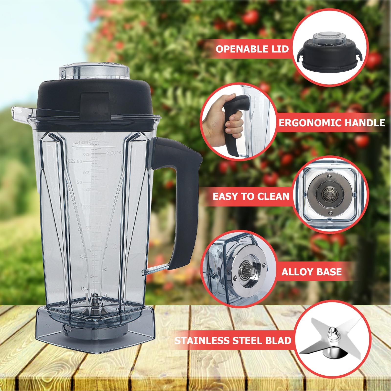 1,8 l Mixer-Krug Ersatz für 5200 5300 6300 VM0101 VM0103 VM0197 | Ersatz-Krug, kompatibel mit Vita-Prep, Classic/Explorian/Commercial Series Blender Container 5000 7500 A2300 Glasbecher