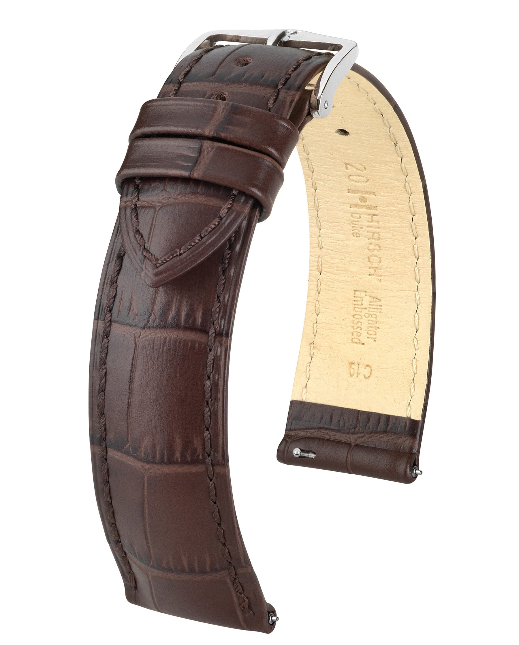 Hirsch Unisex Uhrenarmband Alligator Style Modell Duke 18 mm Braun
