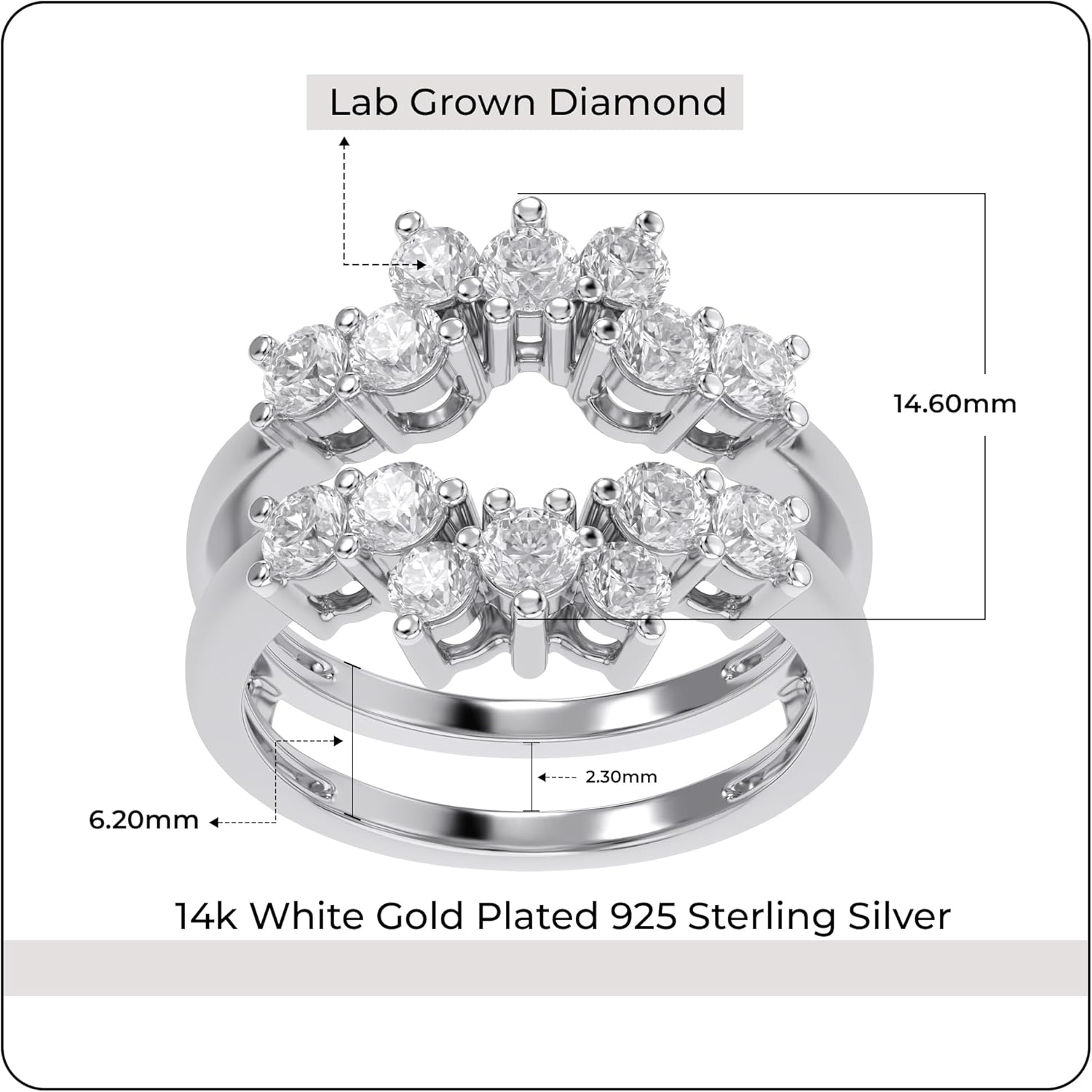 SAVEARTH DIAMONDS Sunburst Enhancer Guard Ring for Women Lab Created Moissanite or Lab Grown Diamond Wedding Band Stacking Ring in 14k Gold Plated 925 Sterling Silver Fine Jewelry Gift For Her