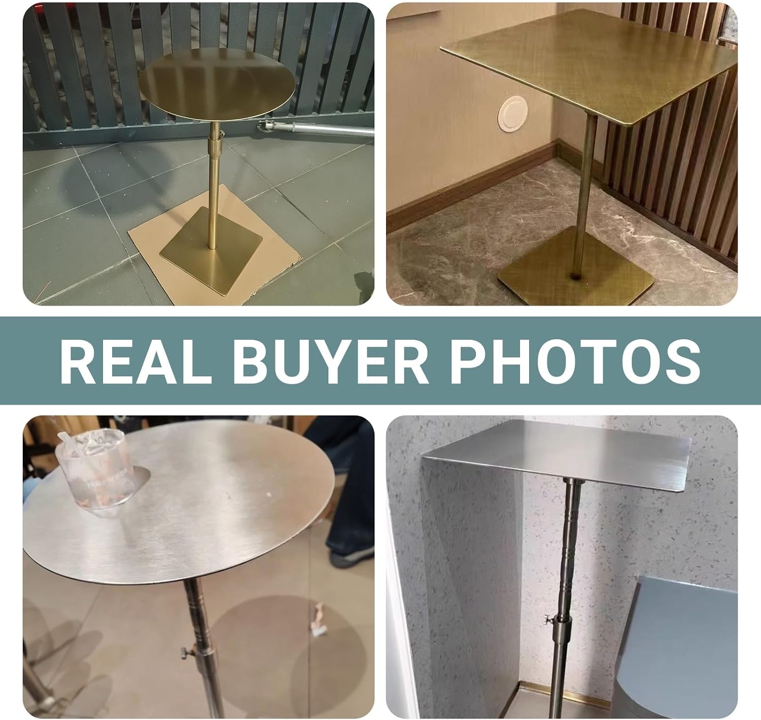 Stainless Steel Adjustable Height Round/Square Side Table,Rust Scratch Resistant Dining Table for Living Room,Bar,Cafe,Restaurant,Pub(Silver-Square,35cm/13.7in)