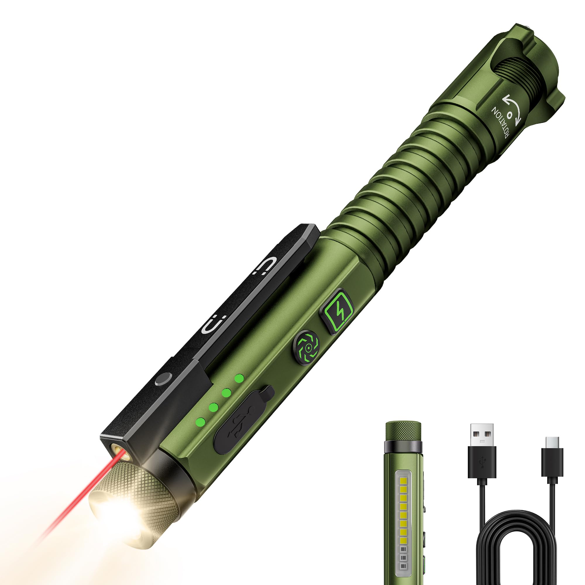 TUOWEE EDC Torch Rechargeable,800 Lumen Small Torch with Magnetic Clip & Base, 11 Modes LED Torch, Glass Breaker&Bottle Opener, USB-C Pen Torch for Working, Home and Emergency
