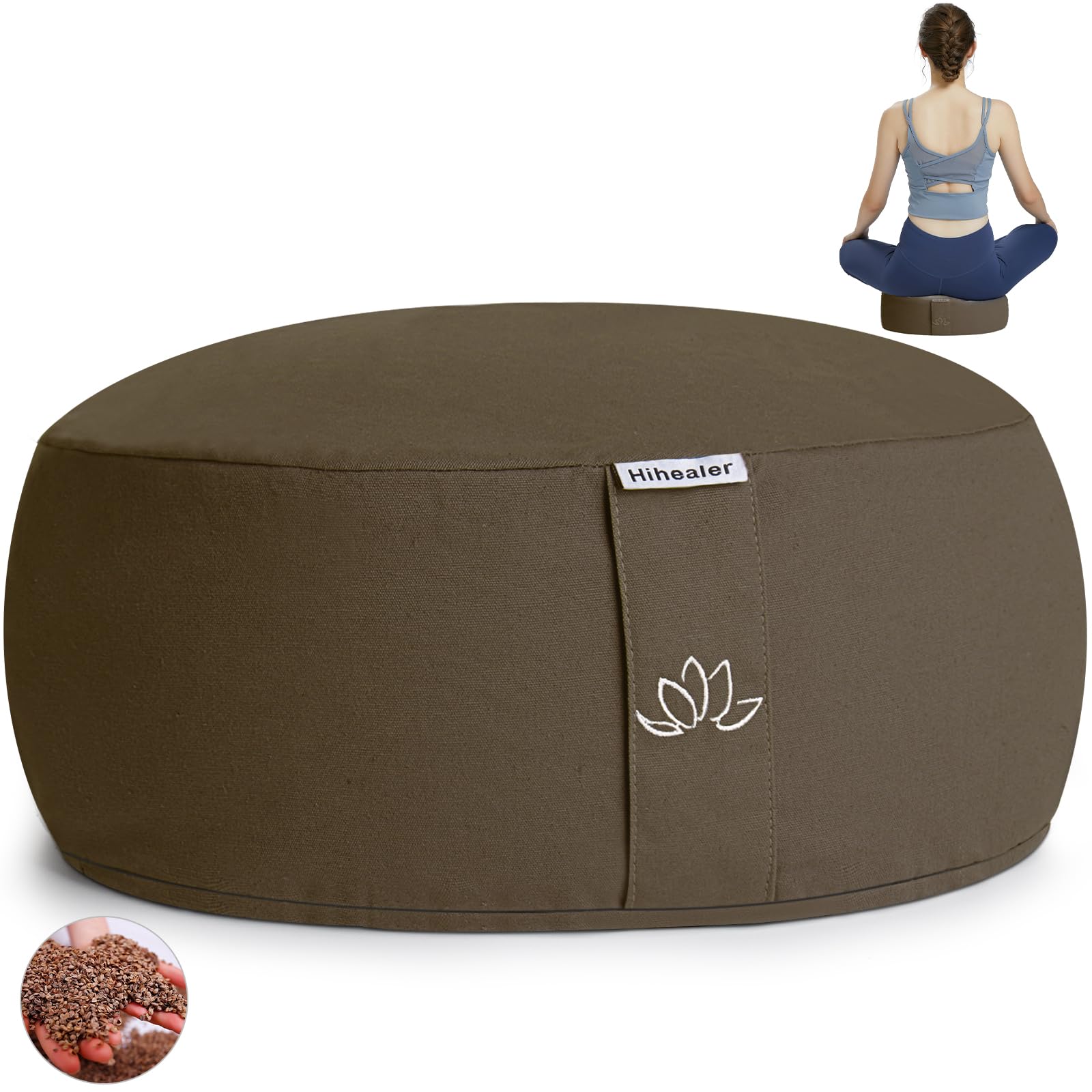 Hihealer Meditation Cushion Mothers Day Gifts Meditation Yoga Floor Cushion Pillow Filled by Buckwheat Hulls Added Activated Carbon, 33 x 33 x 15 CM Height, Christmas Xmas Gifts for Women Men