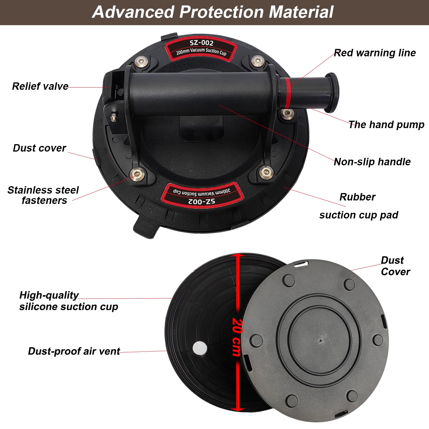 9inch Glass Suckers Lifters Heavy Duty Vacuum Suction Cups For Granite Tiles Lifting Tools Glass Window 360lbs Load Capacity