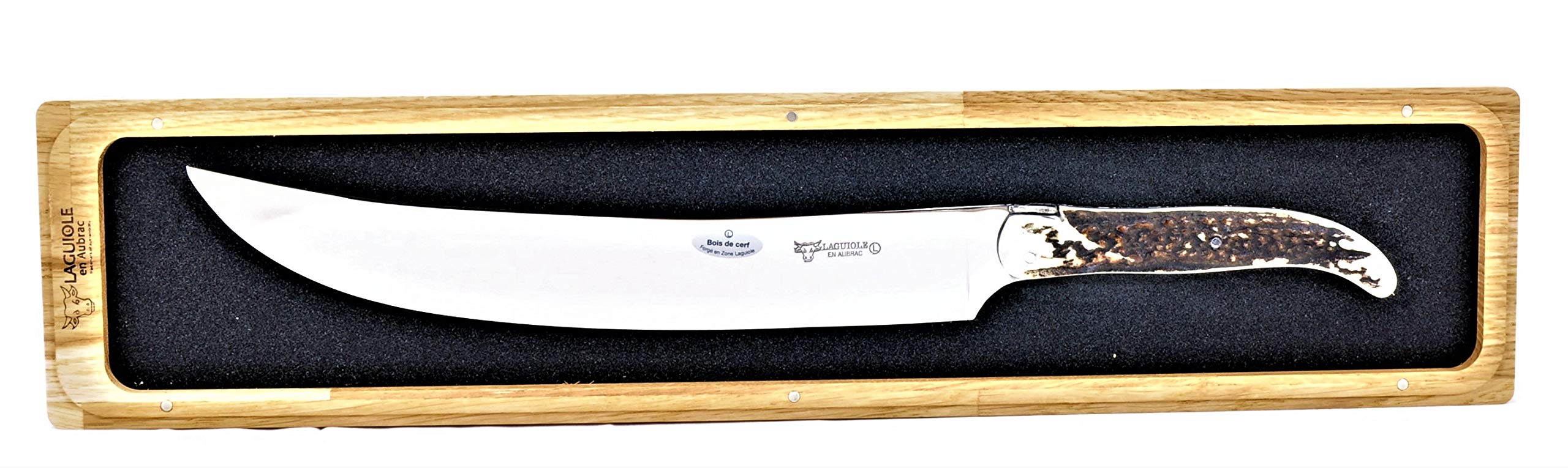 Laguiole en Aubrac Champagne Saber with Solid Sheep Horn Handle in Wooden Box