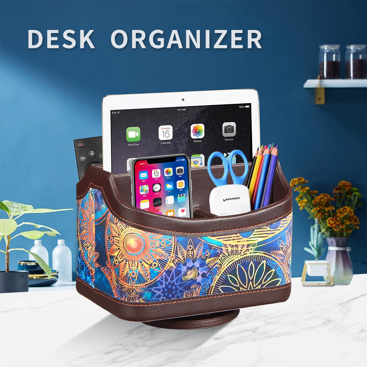 Soporte giratorio para control remoto, organizador giratorio para mandos a distancia de TV, accesorios de escritorio y espacio de trabajo para controladores/suministros de arte/papelería,