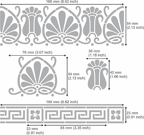Miniatura 3 de Aleks Melnyk No.328 - Plantilla de metal, trastes griegos antiguos y adorno romano, meandro, motivo de palmeta, borde, patrones, plantilla pequeña,