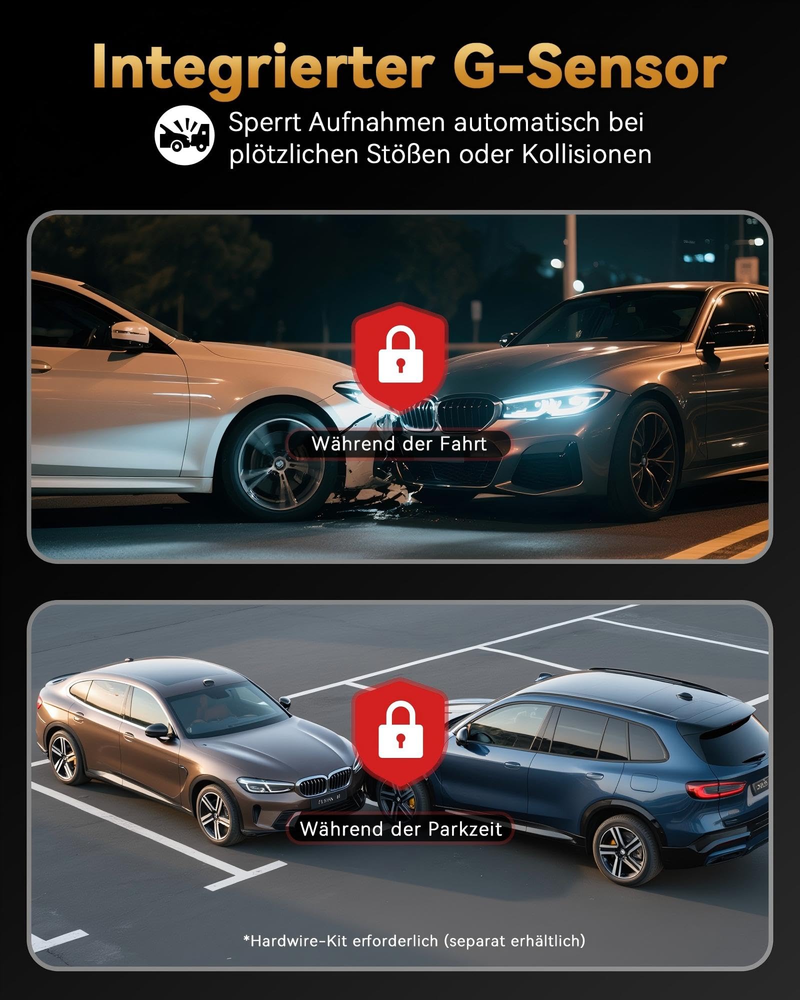 Dashcam per auto 4K + 4K, dash cam anteriore posteriore con | scheda da 128 GB, GPS, WiFi 5,8 GHz, IPS da 3", monitoraggio del parcheggio, registrazione in loop, visione notturna