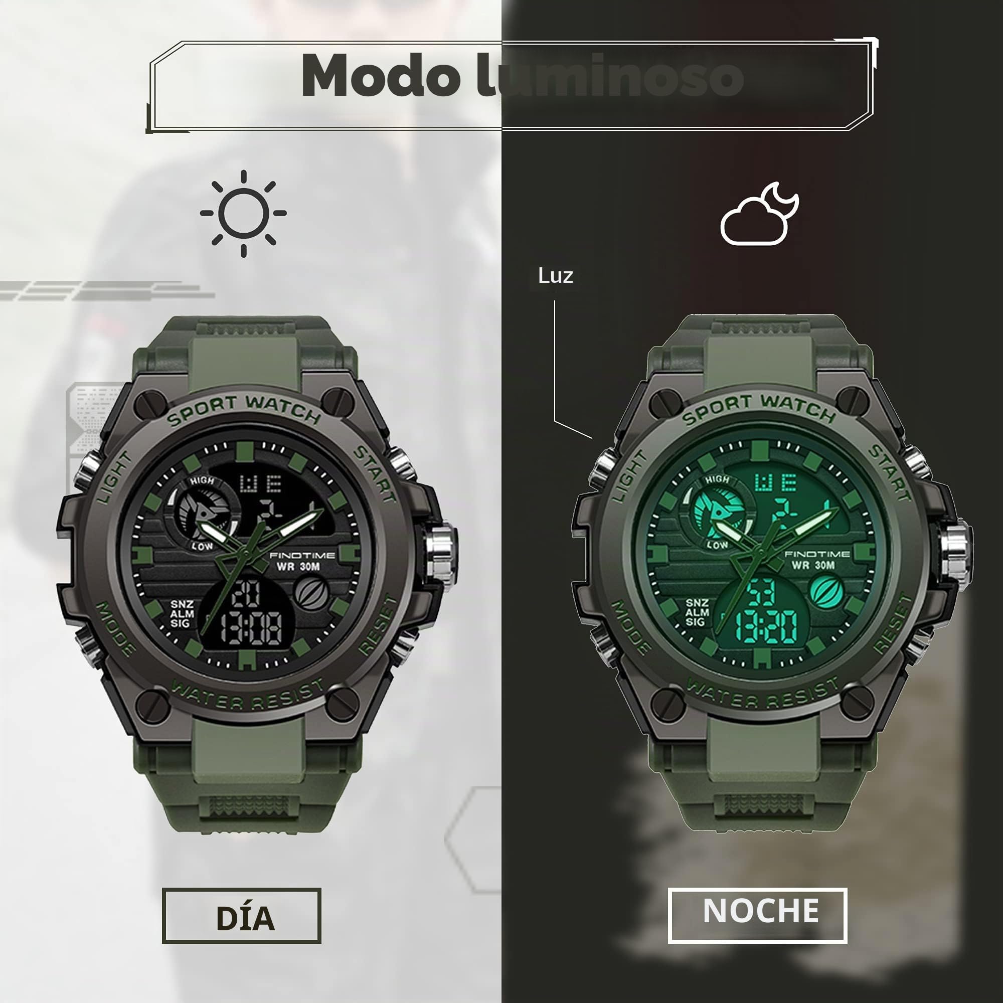 Reloj deportivo digital militar para hombre, resistente al agua hasta 50 m | con cronómetro, alarma, temporizador de cuenta atrás y pantalla de hora dual