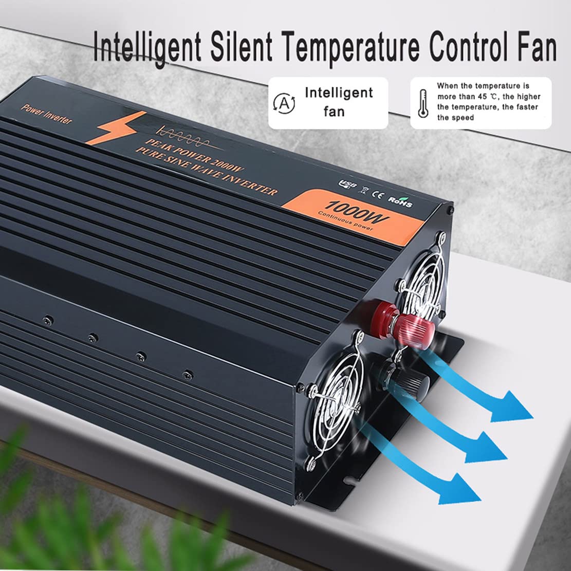 Przetwornica Czystej Fali Sinusoidalnej 1000W/2000W/3000W/3500W/4000W/5000W 12V/24V/48V Do 110V/220V Konwerter Baterii Słonecznej, Z Ekranem Lcd I Portami Usb 2.1a,2000W-48Vto220V