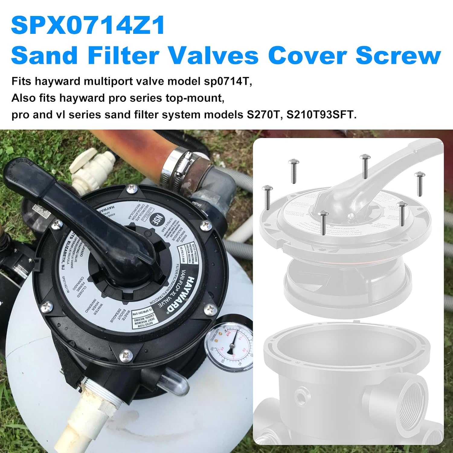 SPX0714Z1 Sand Filter Alves Cover Screw Replacement Hayward Multiport Valves and Sand Filter Systems - 6 Pack