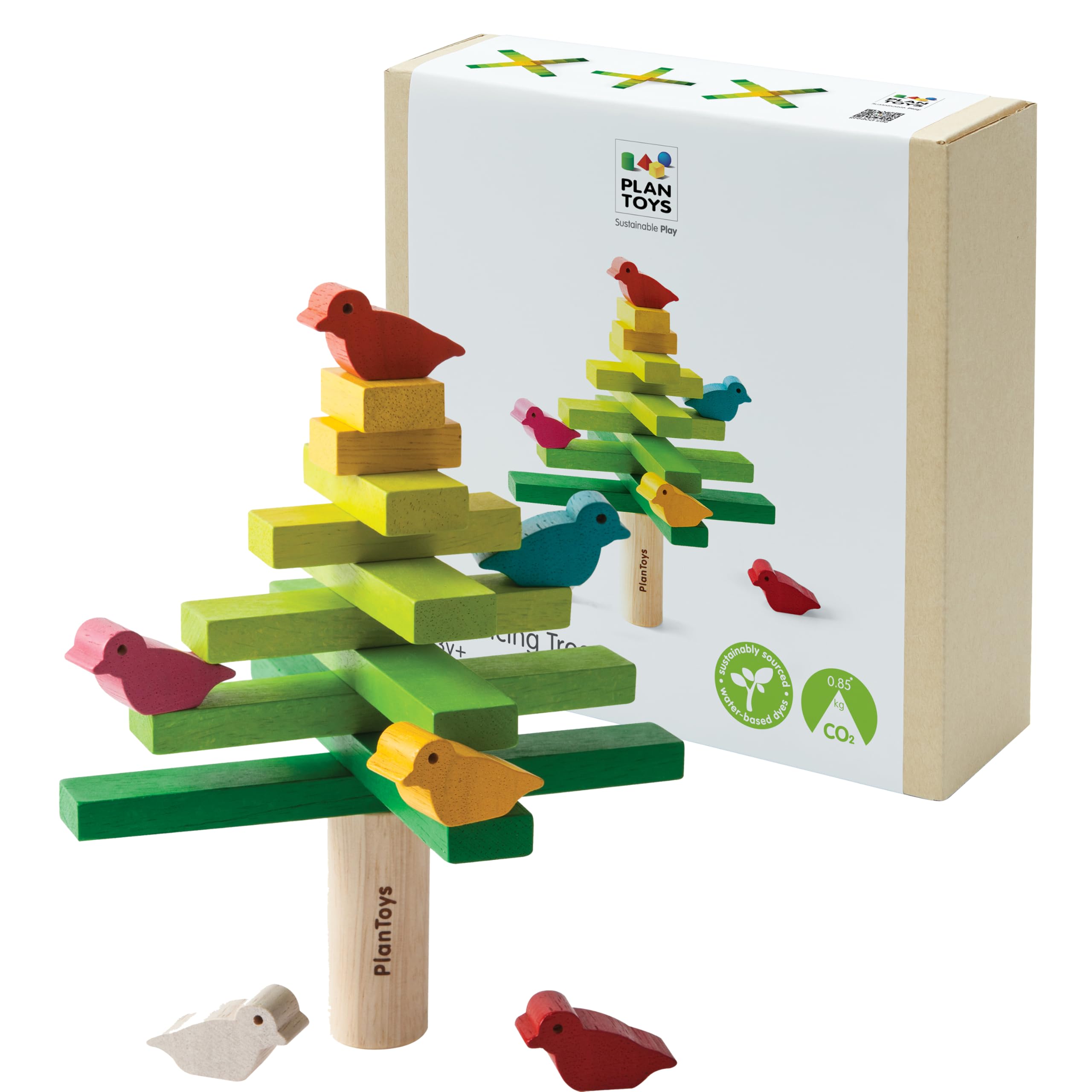 PlanToys® Wooden Balancing Tree Game | Montessori Stacking Toy with Birds for Fine Motor Skills & Coordination | Educational Game for Toddlers, Preschool Kids & Family Play Natural