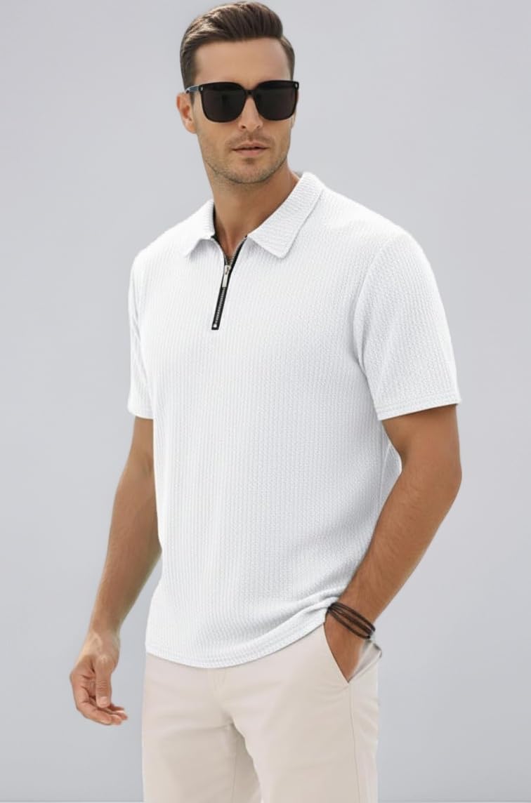 Men’s Cotton Blended Polo T Shirt with Zipper & Collar | Half Sleeve Regular Fit Polo Tshirt for Men | Branded Stylish Casual Wear Polo Shirt