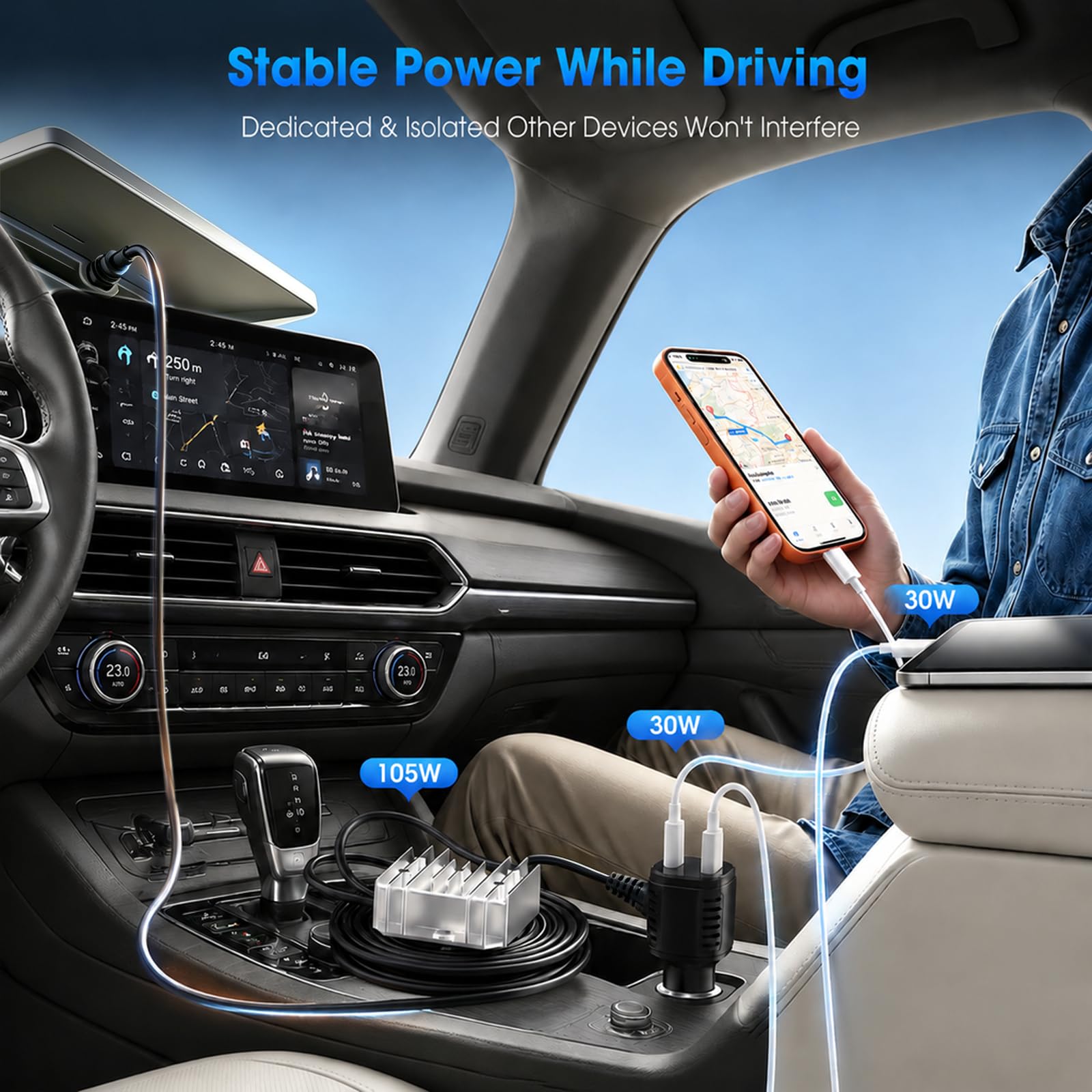 Starlink - Mini cargador de coche de 105 W, 12 V/24 V a 30 V CC-CC, salida regulada estable de 30 V con voltímetro en tiempo real, cable de alimentación impermeable para sistema de satélite