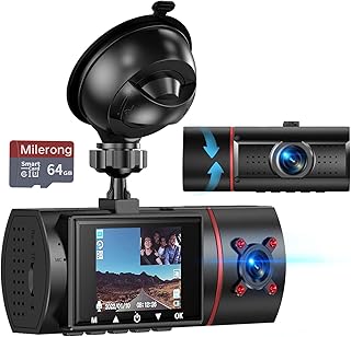 Dual Dash Cam Front and Inside with 64GB SD Card,FHD 1080P Dashcams for Cars 2" IPS Display Dash Cameras for Cars with Night Vision, G-Sensor, Loop Recording, Parking Monitor, Motion Detection,WDR