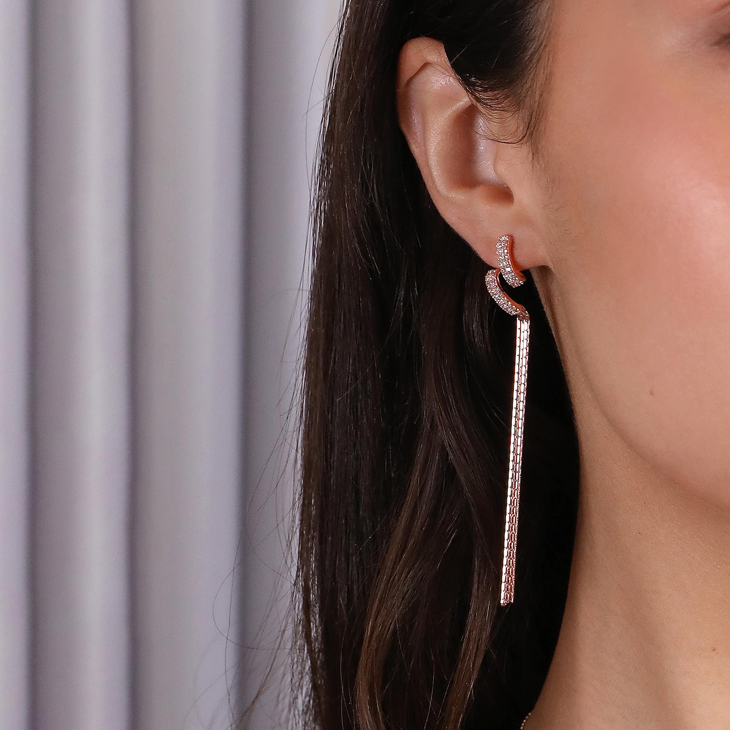 Meissa Orecchini pendenti Orecchini con pietra argento 925 Orecchini da ballo per la donna Matrimonio Dichiarazione Orecchini lunghi Diamante, Oro rosa