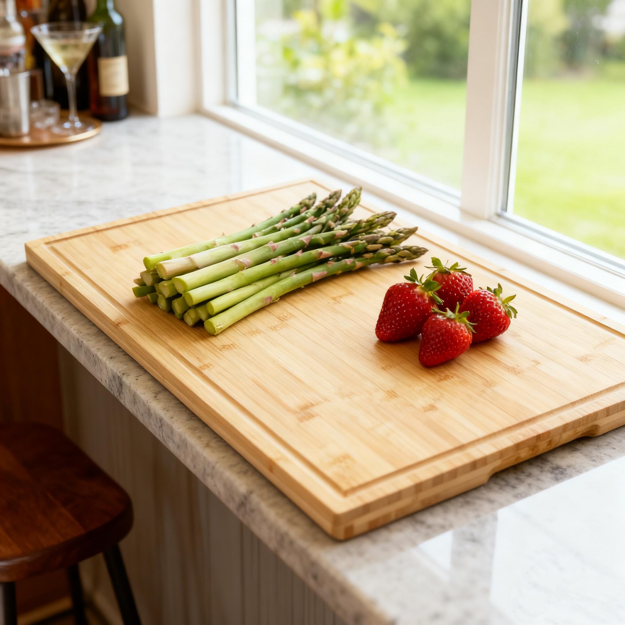 Utoplike Planche à découper extra large de 76.2 x 50.7 x 2.5 cm, planches à découper en bois de bambou pour cuisine, planche à découper XL avec rainures pour jus