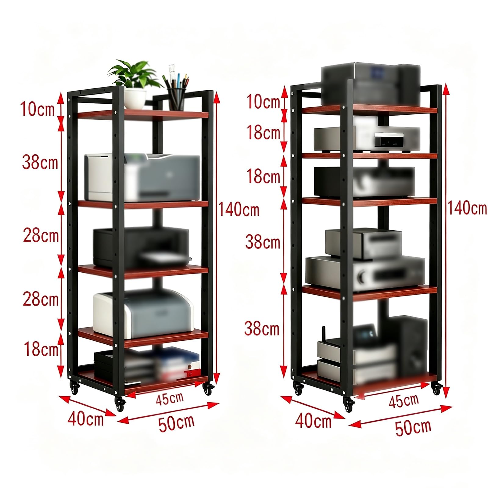 Rack audio video,Mensola AV HiFi regolabile a 5 livelli, unità elettronica | Rack Audio In Acciaio Robusto con ruote universali Per Amplificatori, Ricevitori E Componenti Home Cinema