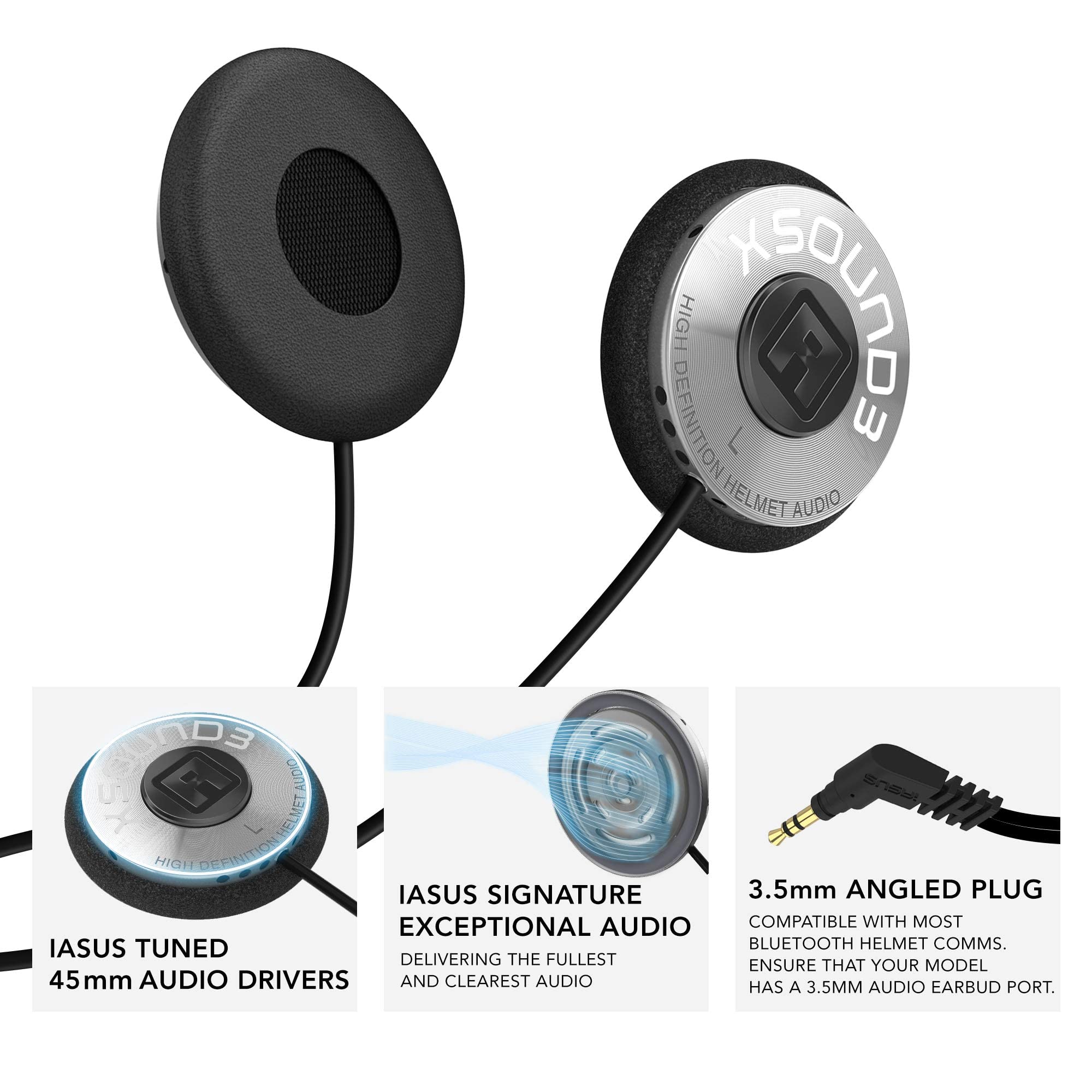 IASUS Premium Audio Motorcycle Helmet Speakers Work with Most Helmet