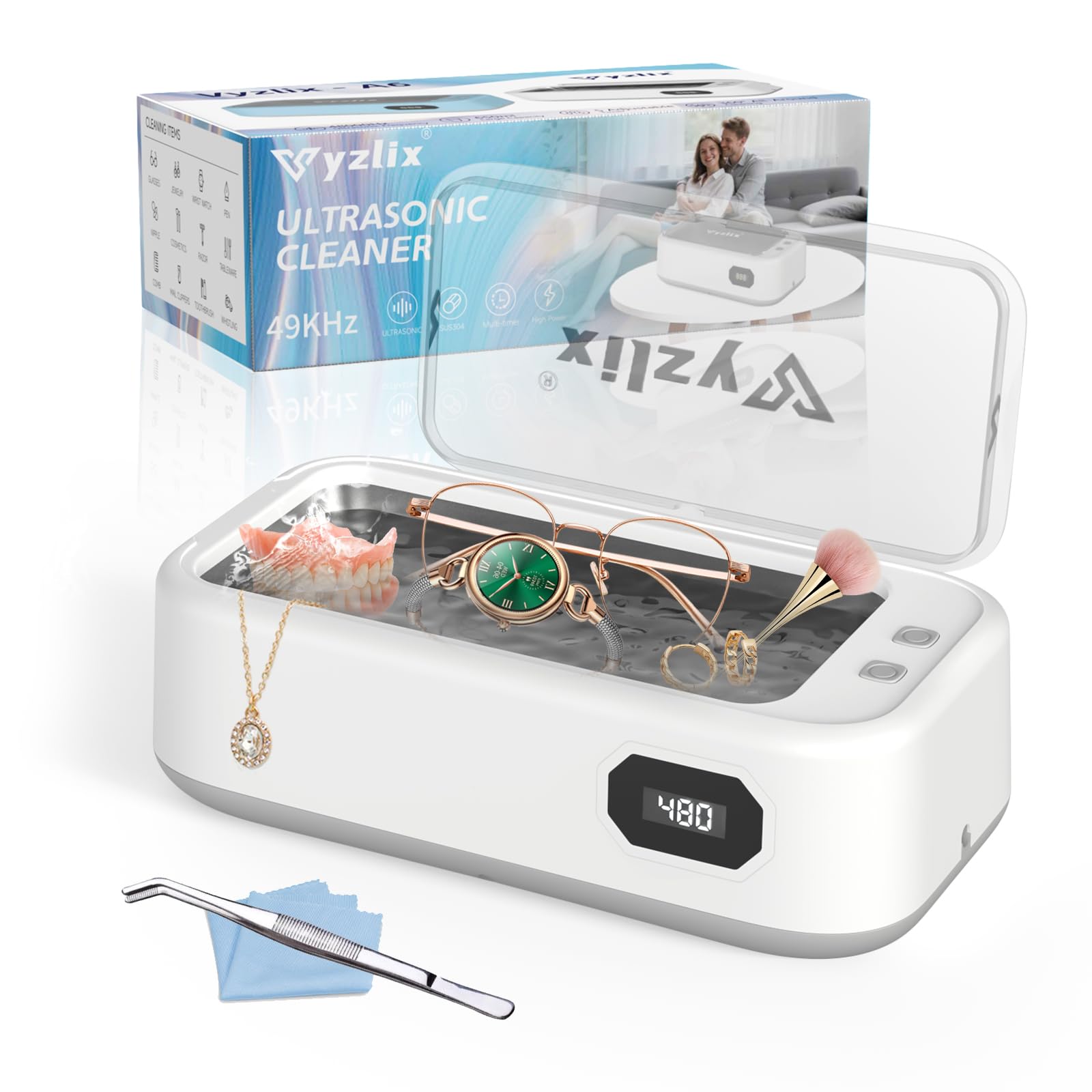 limpiador ultrasonidos 49kHz 640ml, ultrasonic cleaner digital 5 modos | portátil ultrasonidos limpieza para gafas, joyas, dentaduras