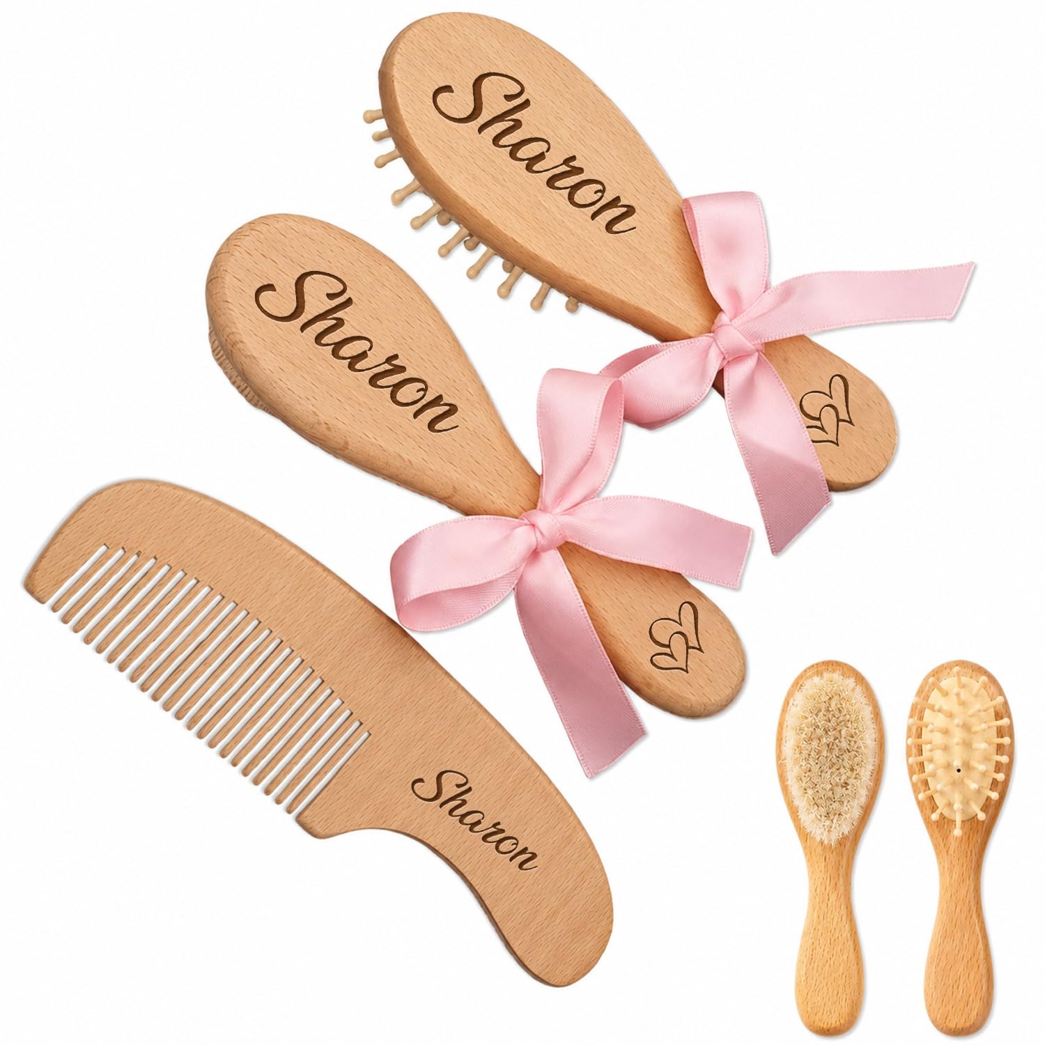 Custom Baby Brush And Comb Set, Personalized Wooden Newborn Hairbrush With Soft Goat Bristles For Cradle Cap, Gentle Toddler Scalp Massager