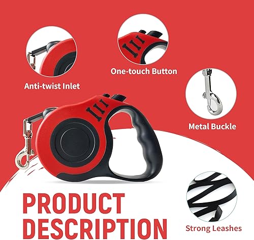 Miniatura 5 de Correa retráctil para perros, automática, telescópica, 1016 pies, duradera y práctica, con mango antideslizante, para perros pequeños y medianos,