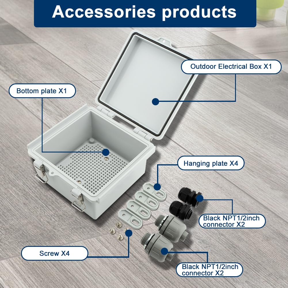 Waterproof Junction Box,6X6 inch Outdoor Electrical Box,Junction Box with Mounting Plate,Electrical Box Waterproof IP66, ABS Water Resistant Enclosure,for DIY Projects