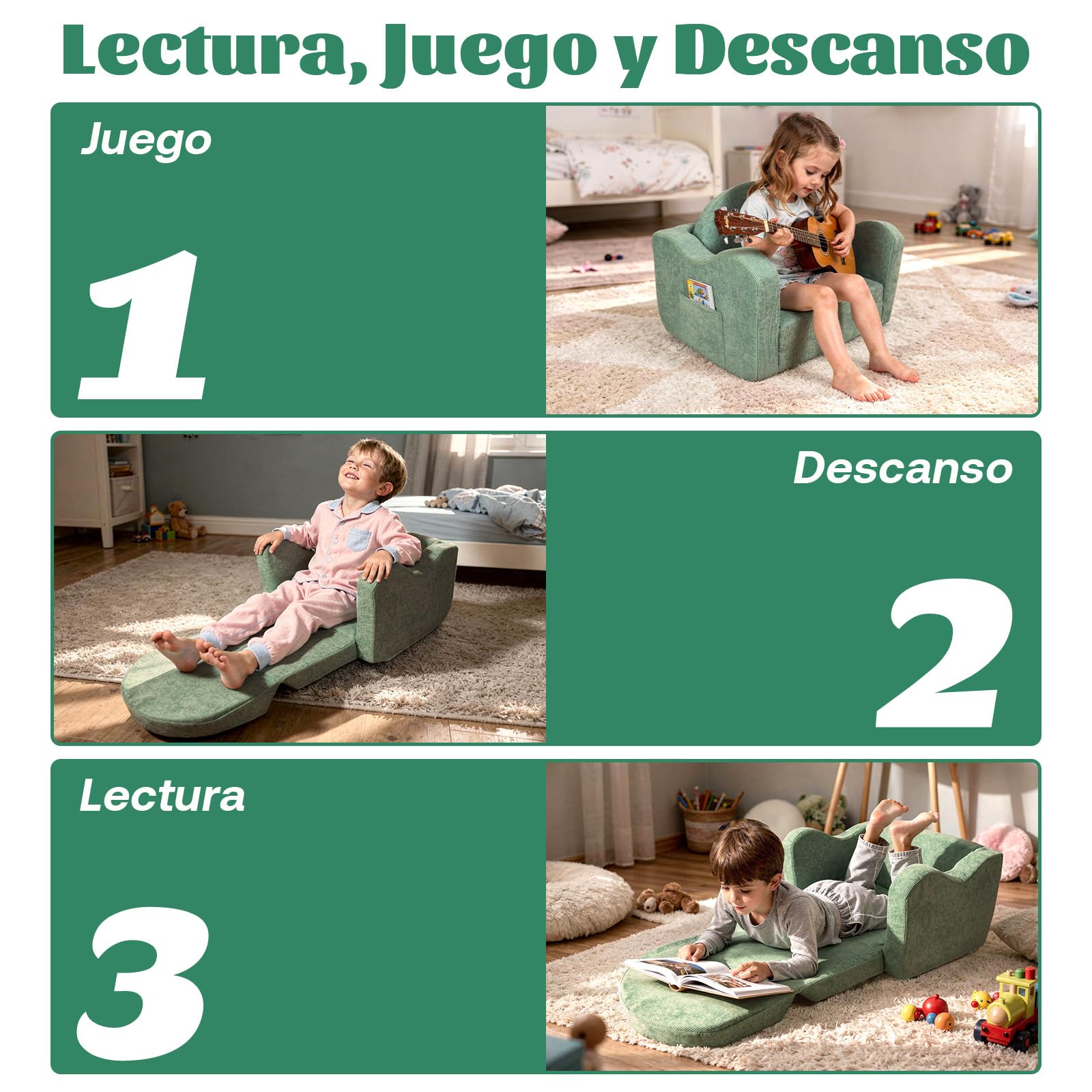2 in 1 Sofa Infantil Plegable - Sillon Bebe para Niños 1 2 3 Años