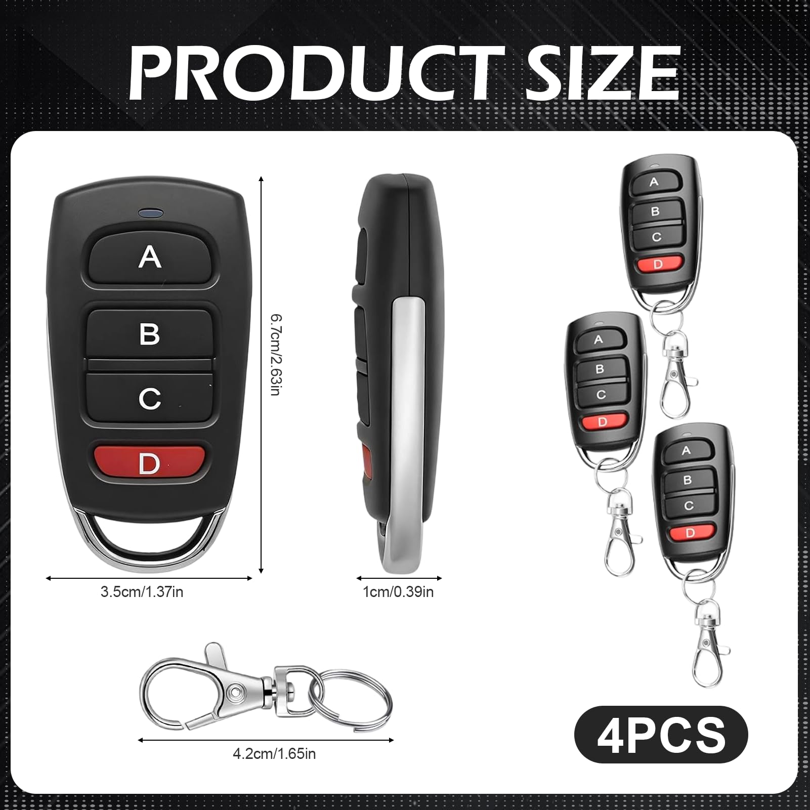 4Pcs Unidades de Control Remoto Puerta 433.92 MHz, Mando Universal Para Puerta de Garaje,Universal Código Rodante Duplicador,Control Remoto Puerta 433.92 MHz,4 Botones Control Remoto Puerta Automática