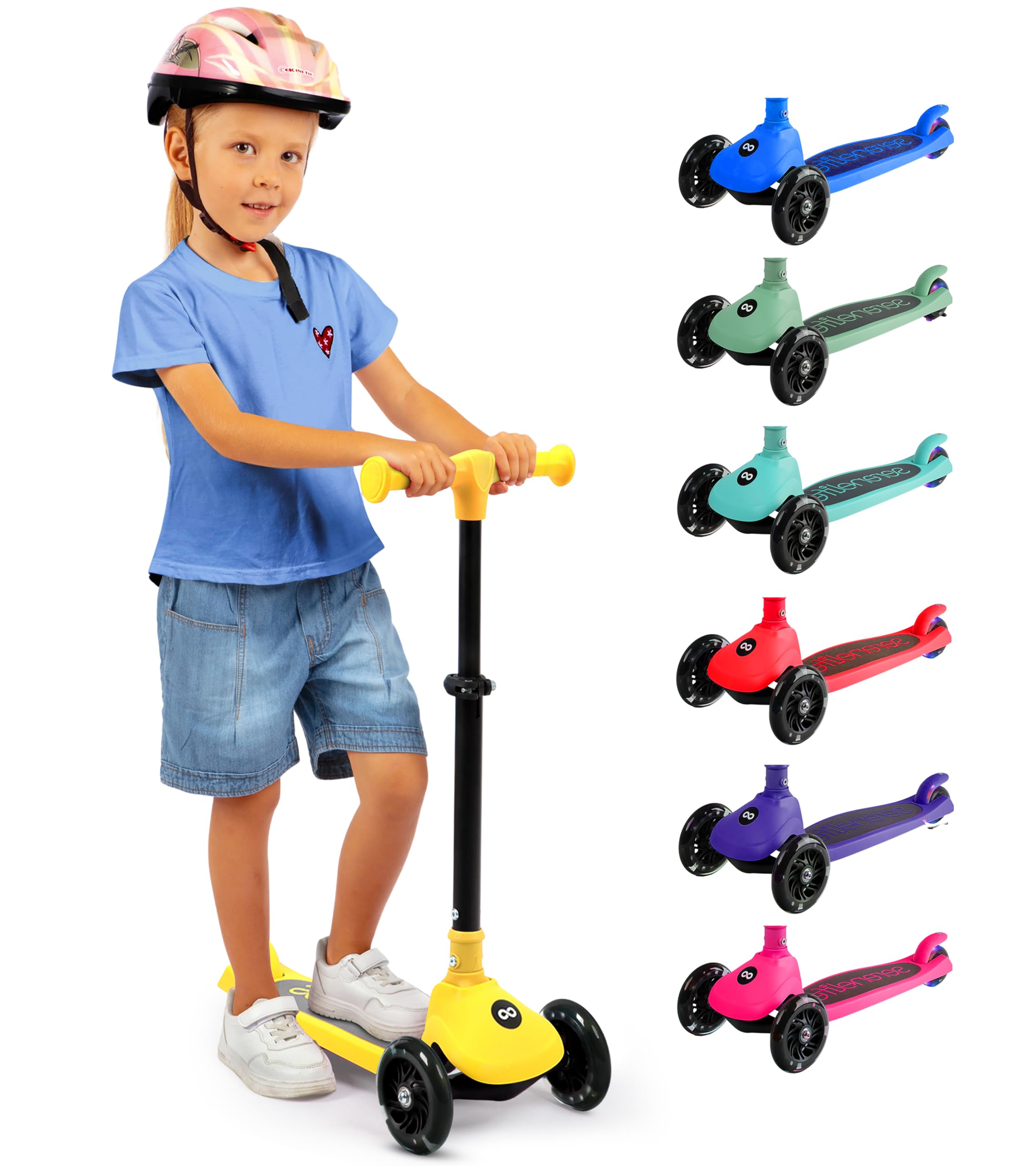 Serenelife Patinete 3 Ruedas para niños, Plegable, Luces LED en Las Ruedas, Manillar Ajustable, Freno Trasero de pie, Soporta hasta 49.9kgs