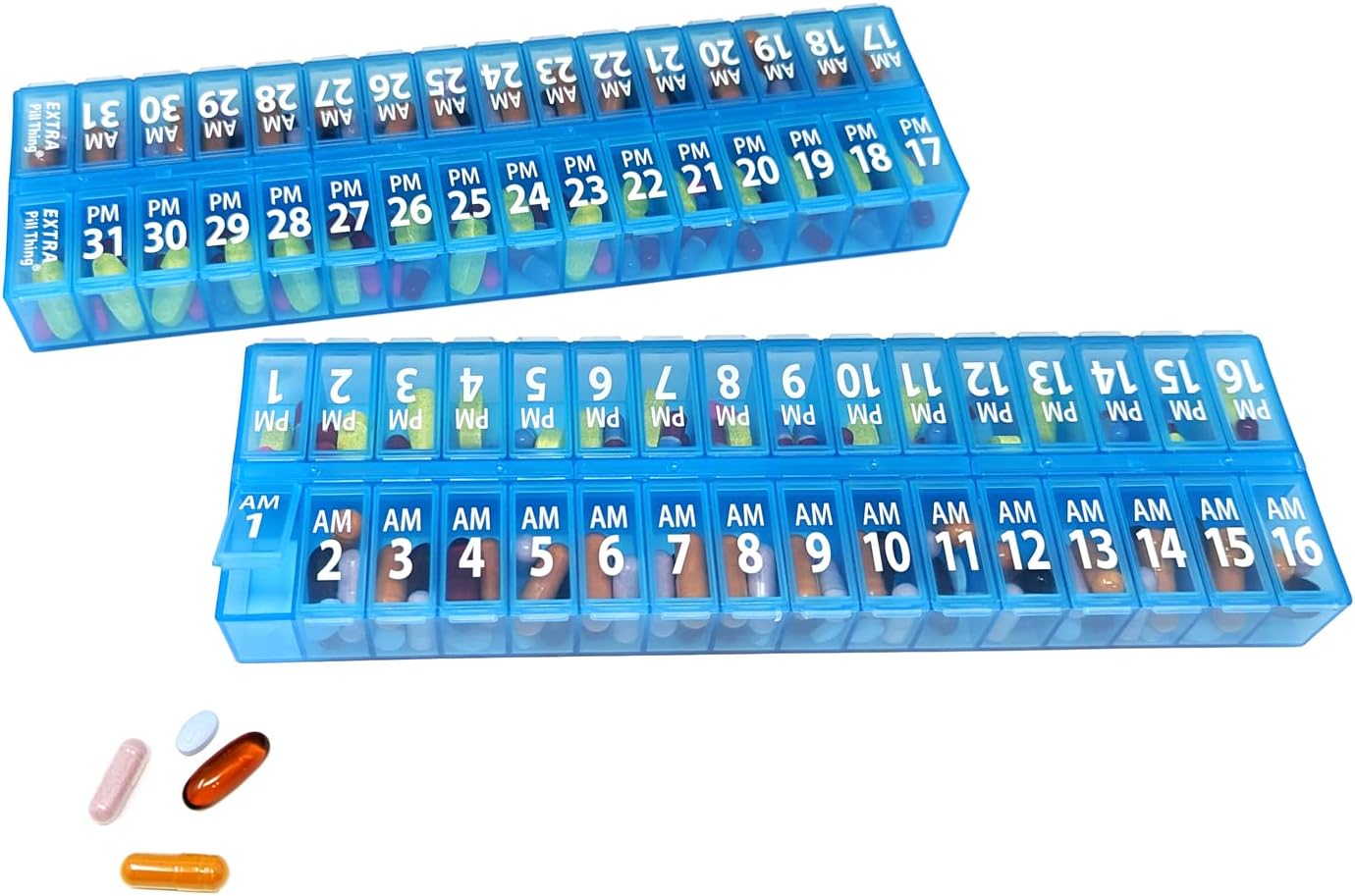 Twice-a-Day 31 Day Monthly Pill Box w/ Removable Lid