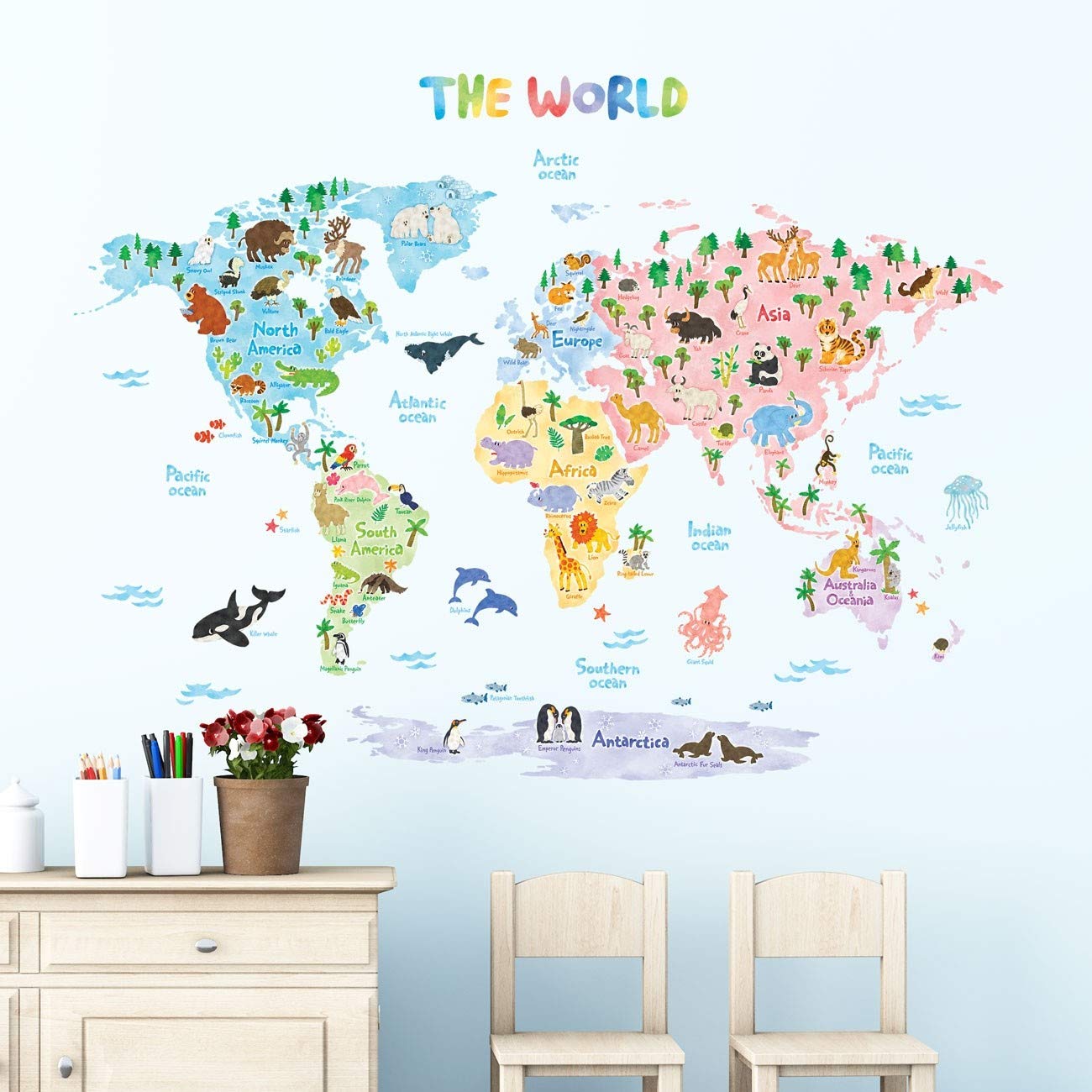 Personalized World Map Decal, Childrens World Map Sticker, Nursery