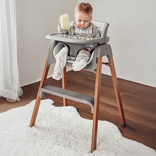 Fodoss Silla alta convertible para bebé con bandeja desmontable, silla alta plegable para comer con cojín grueso, silla para Comer de Bebe