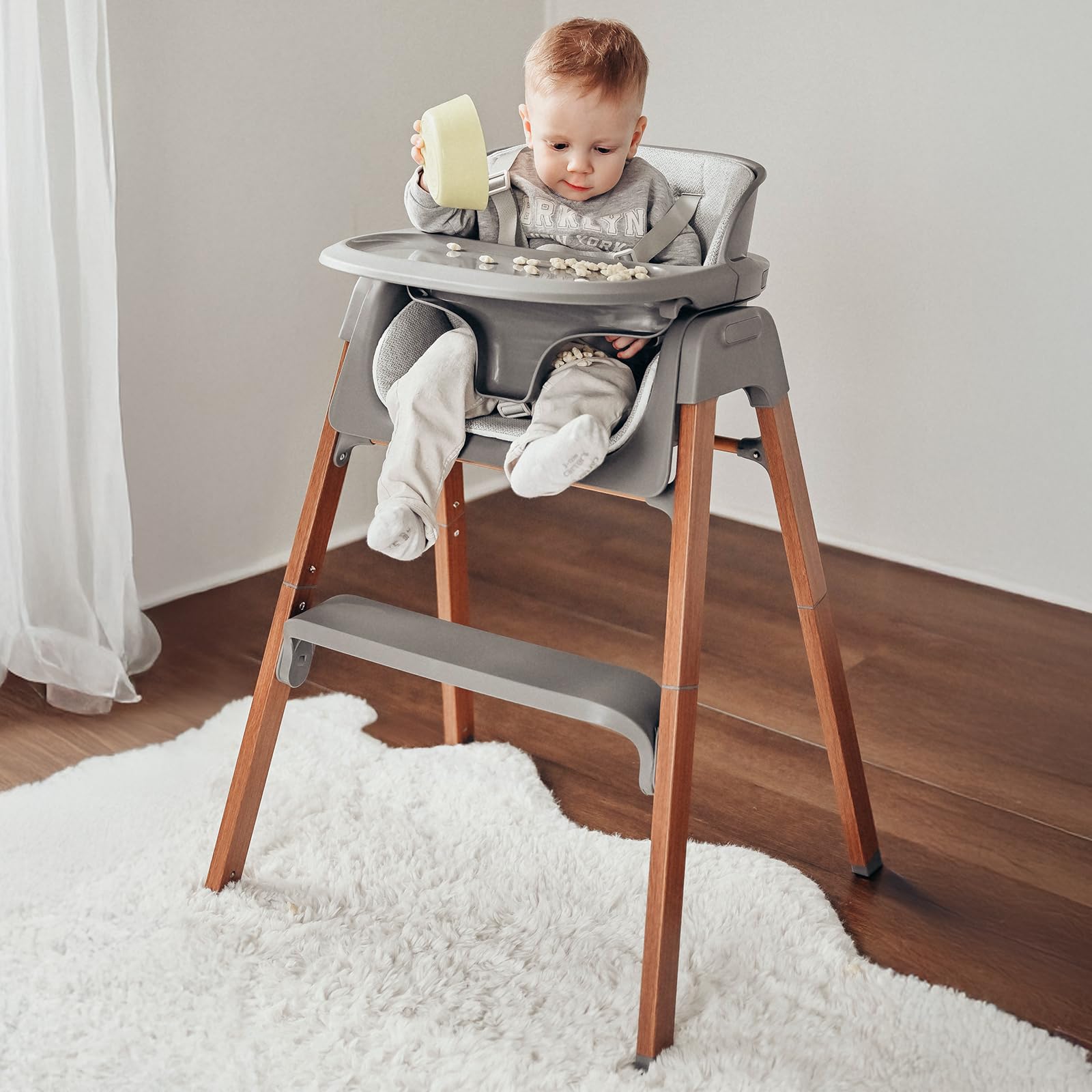 Fodoss Convertible Baby High Chair with Detachable Tray, Foldable High Chair for Eating with Thick Cushion, Silla para Comer de Bebe