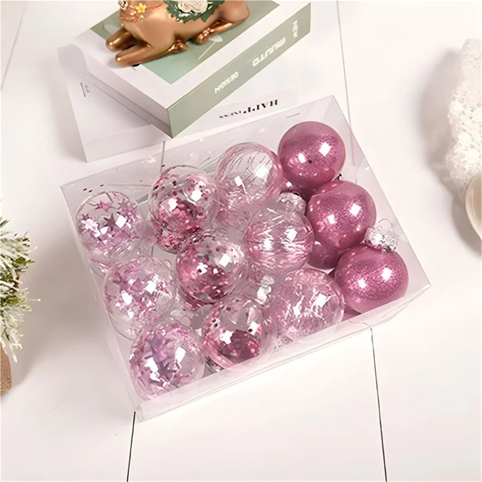 Weihnachtskugeln, Weihnachtsdeko 24 stücke Weihnachten Ball Dekorationen 6cm Weiß Silber Gold Baubles Baum Anhänger for Party Ornamente(Rose Pink)