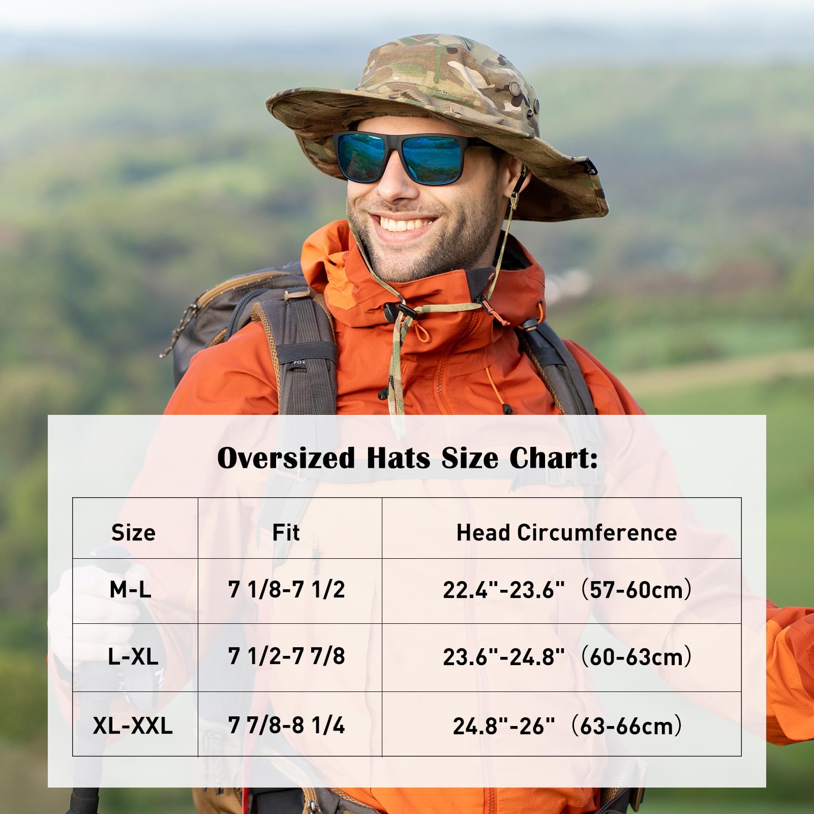 TOP-EX Summer Sun Hats for Men Fishing Bucket Boonie Golf Wide Brim Big Head UPF50+ UV Protection Chin Cord Khaki Large X-Large XL L