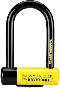 Kryptonite New York FAHGETTABOUDIT Mini Bike U-Lock, Heavy Duty Anti-Theft Bicycle U Lock Sold Secure Gold, 18mm Shackle with Keys, 10/10 Security Rating for E-Bike, Motorcycle, Scooter